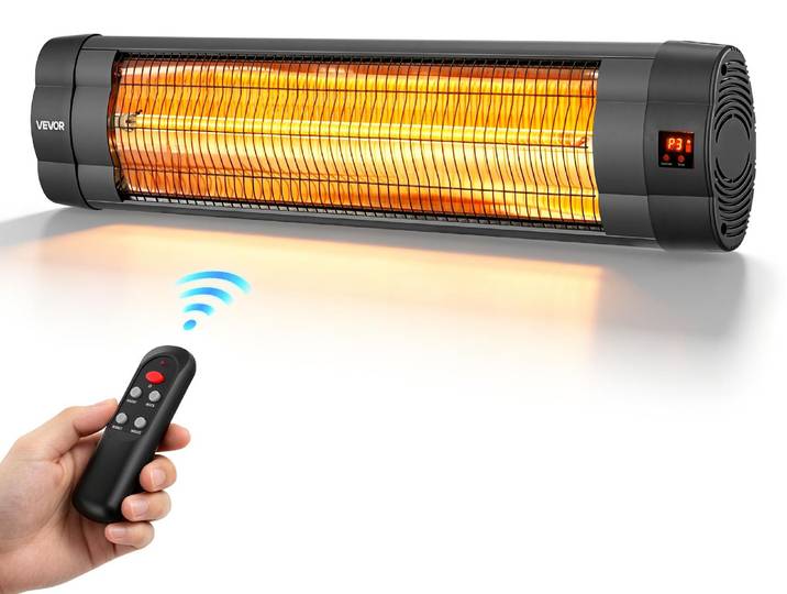 VEVOR Radiateur Infrarouge 2500 W\, Chauffage Extérieur Infrarouge Mural\, pour Terrasse\, Jardin et Balcon\, 3 Niveaux de Chauffage\, avec Télécommande et Panneau de Minuterie 24 h\, en PP\, Noir