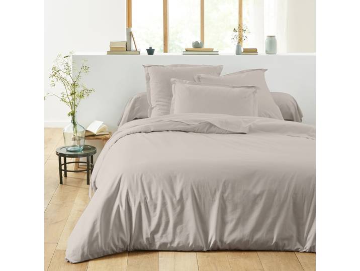 Housse de couette unie en coton gris mastic 260x240