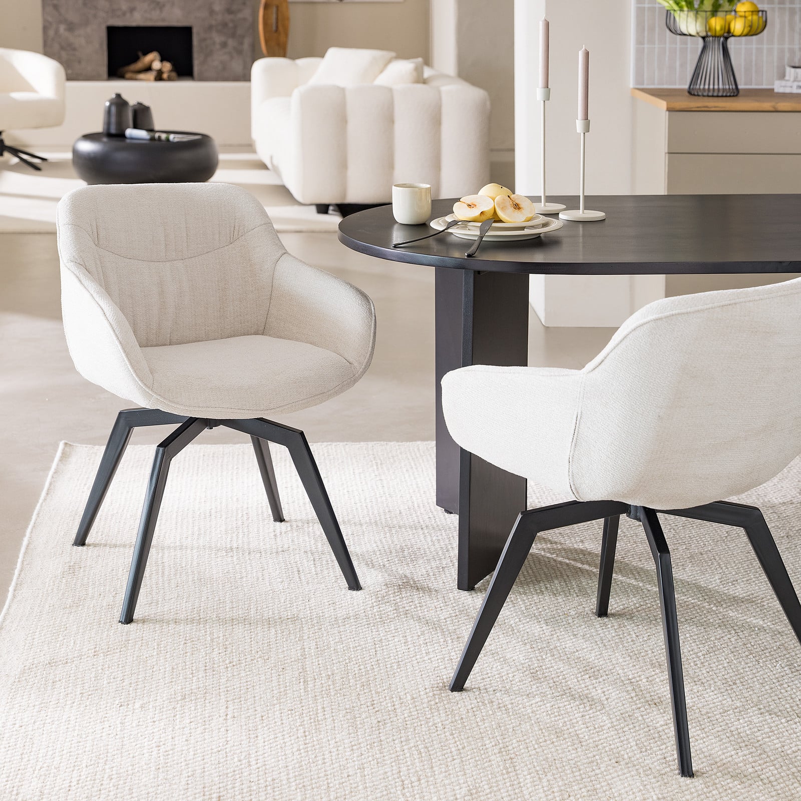 home24 MAAL Draaibare armleunstoel set van 2 wit/beige/crèmekleurig B: 59 cm, D: 84 cm, H: 64 cm