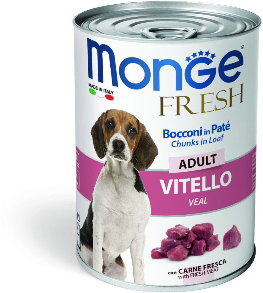 Monge Fresh Adult Bocconcini in Paté con Vitello 400 g Alimento Umido per Cani