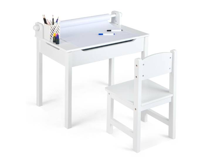 Peuter Activiteitentafel met Stoel Tafelset voor Kinderen met Papierrolhouder om te Tekenen Studeren/met Papierrol en Stiften