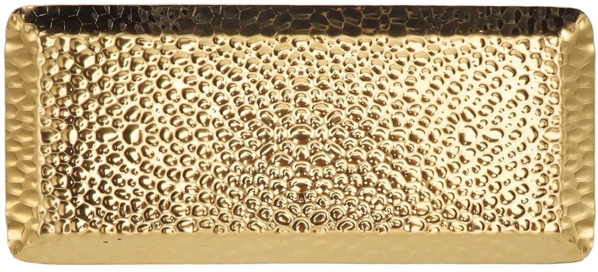 Rechthoekig Dienblad Goud Gehamerd Roestvrij Staal 25 x 11 cm