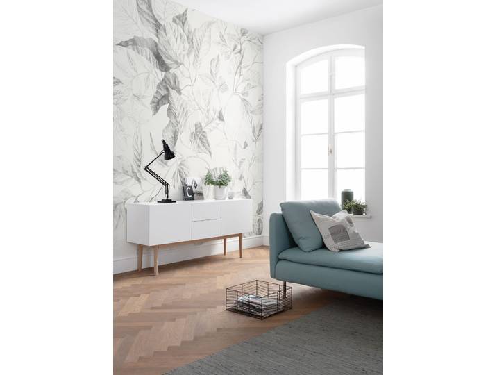 Fototapete KOMAR Vlies Fototapete - Jeu de Feuilles - Größe 200 x 250 cm , grau, B:2m H:250m, Vlies, Tapeten, Fototapete