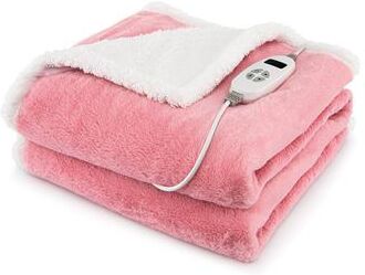 Costway Electric Heated Blanket Throw with 10 Heat Settings-Pink