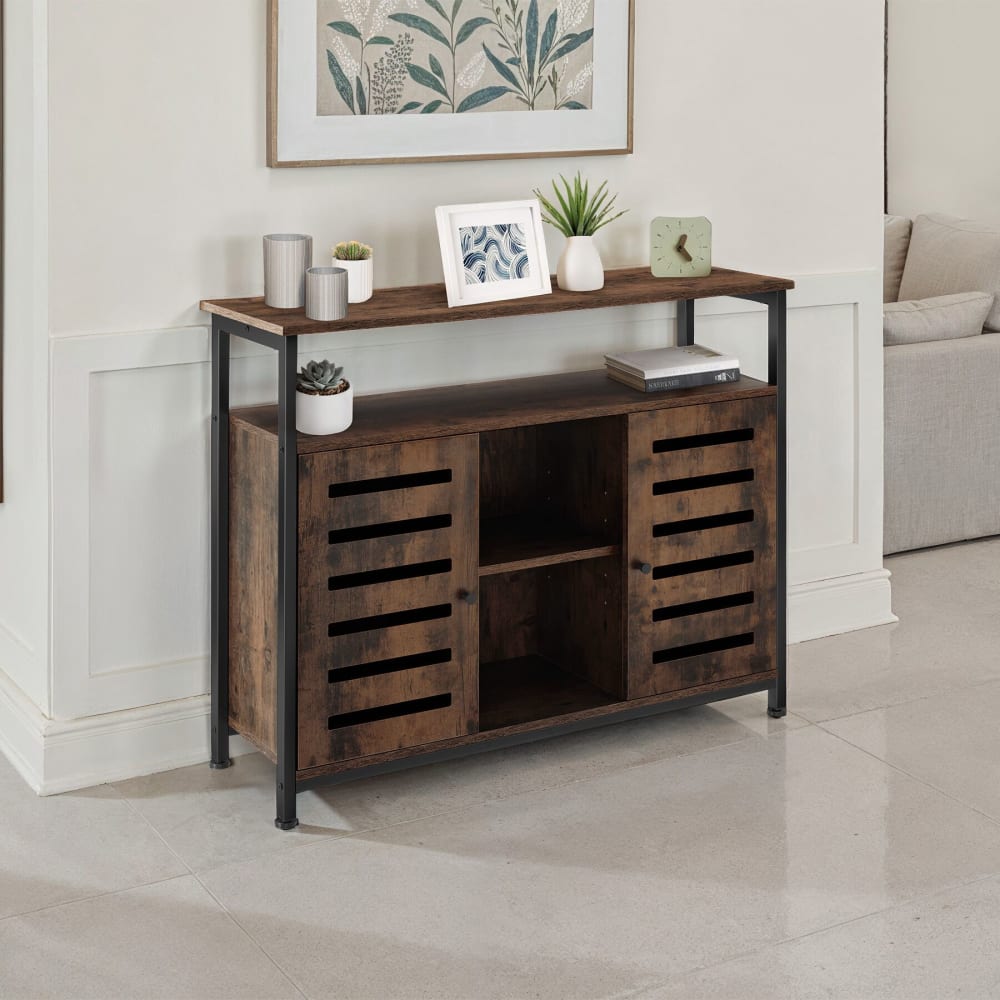 Tectake Aparador estilo industrial 3 estantes 100x37x82 cm madera oscura