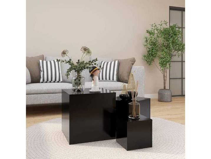 Tables d'appoint gigognes Topuality - 3 pcs Noir Aggloméré