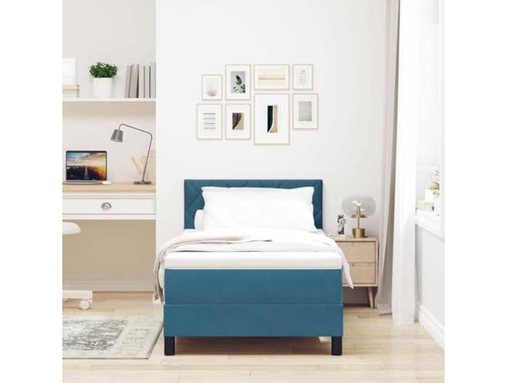 KTHLBRH Boxspringbett Samt Dunkelblau 90 x 200 cm Gepolstertes Kopfteil, Lattenrost, robuste Struktur, Komfortschaum