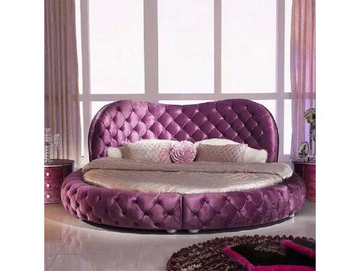 Xlmoebel Rundbett Rundes Chesterfield-Bett in Lila mit Textil- und Lederpolsterung (Rundbett, 1-tlg., Chesterfield Bett 4062292302015), Hergestellt in Europa