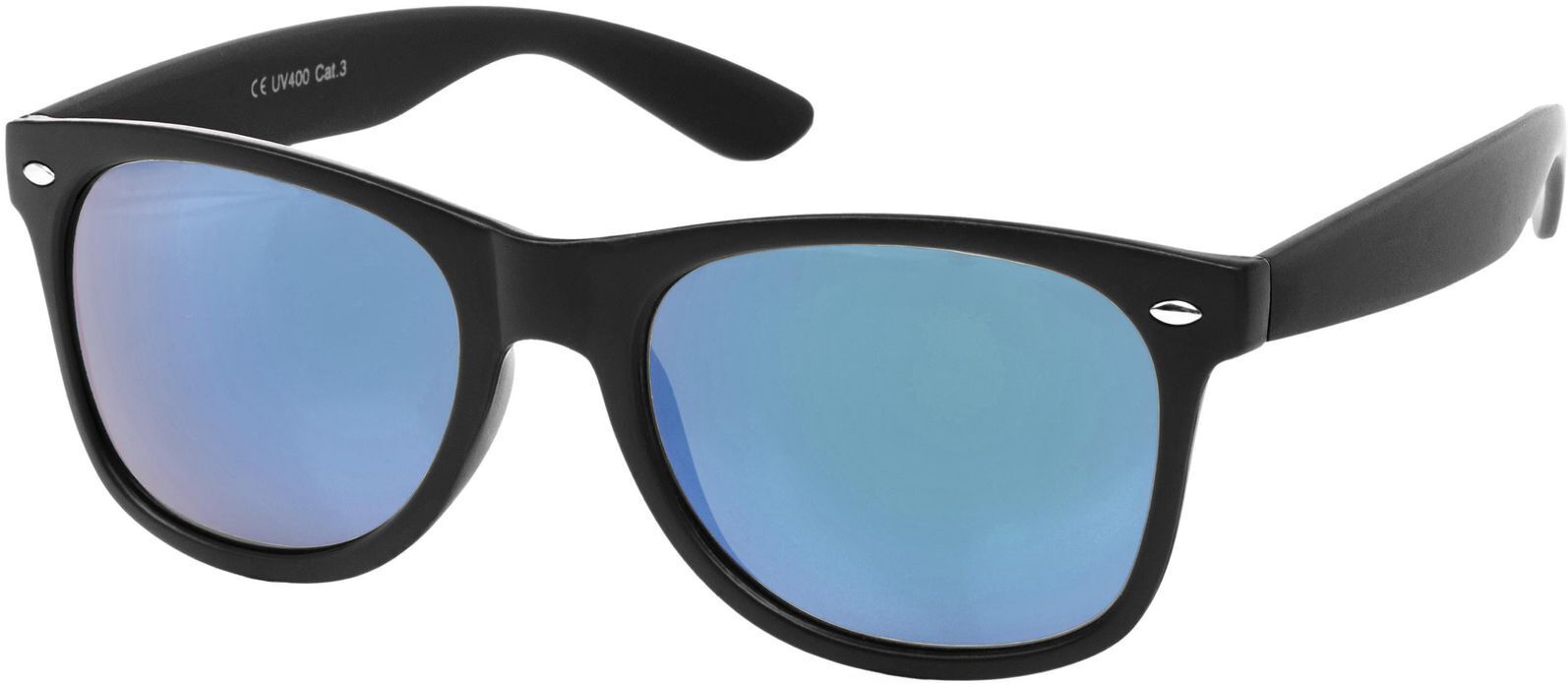 Wayfarer STYLEBREAKER "Nerd Sonnenbrille mit Rechteckigen Gläsern", Herren, blau (gestell schwarz glanz, glas blau), Modisch, Sonnenbrillen Wayfarer