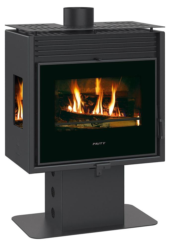 PRITY PM3L E, Dreiseitig verglaster Holzofen auf Standfuß, 10,8 kW, +, Ø 150 mm