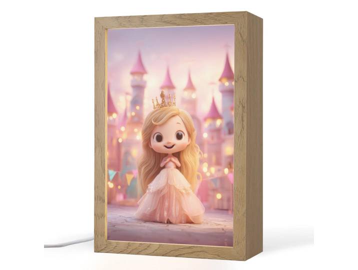 OnlyWow Nachttischlampe - Prinzessin - Rosa - Schloss - 20x30 cm, Holzwerkstoff, Rechteckig, LED integriert, 20x30x8 cm, Lampen & Leuchten, Innenbeleuchtung, Nachtlicht