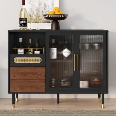 HomeLiveRelax Accent Cabinet with Adjustable Shelves & Wine Rack Modern Bar Cabinet