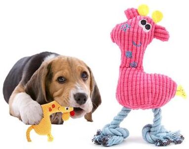 Everyday Crate Interactive Squeaky Plush Dog Toy Set With Rope Handle & Dental Cleaning Design rose Red