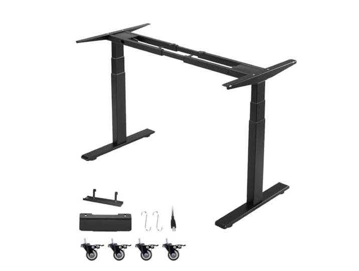 VEVOR Pied Bureau Assis Debout Double Moteur\, Cadre Bureau Assis Debout Électrique Réglable en Hauteur 60-125 cm pour Poste de Travail et Maison\, avec 3 Mémoires\, Longueur Extensible 100-180 cm\, Noir