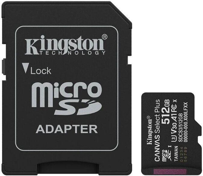 Cartão de Memória Canvas Select Plus Gen3 512GB MicroSDXC UHS-I Classe 10 + Adaptador - KINGSTON