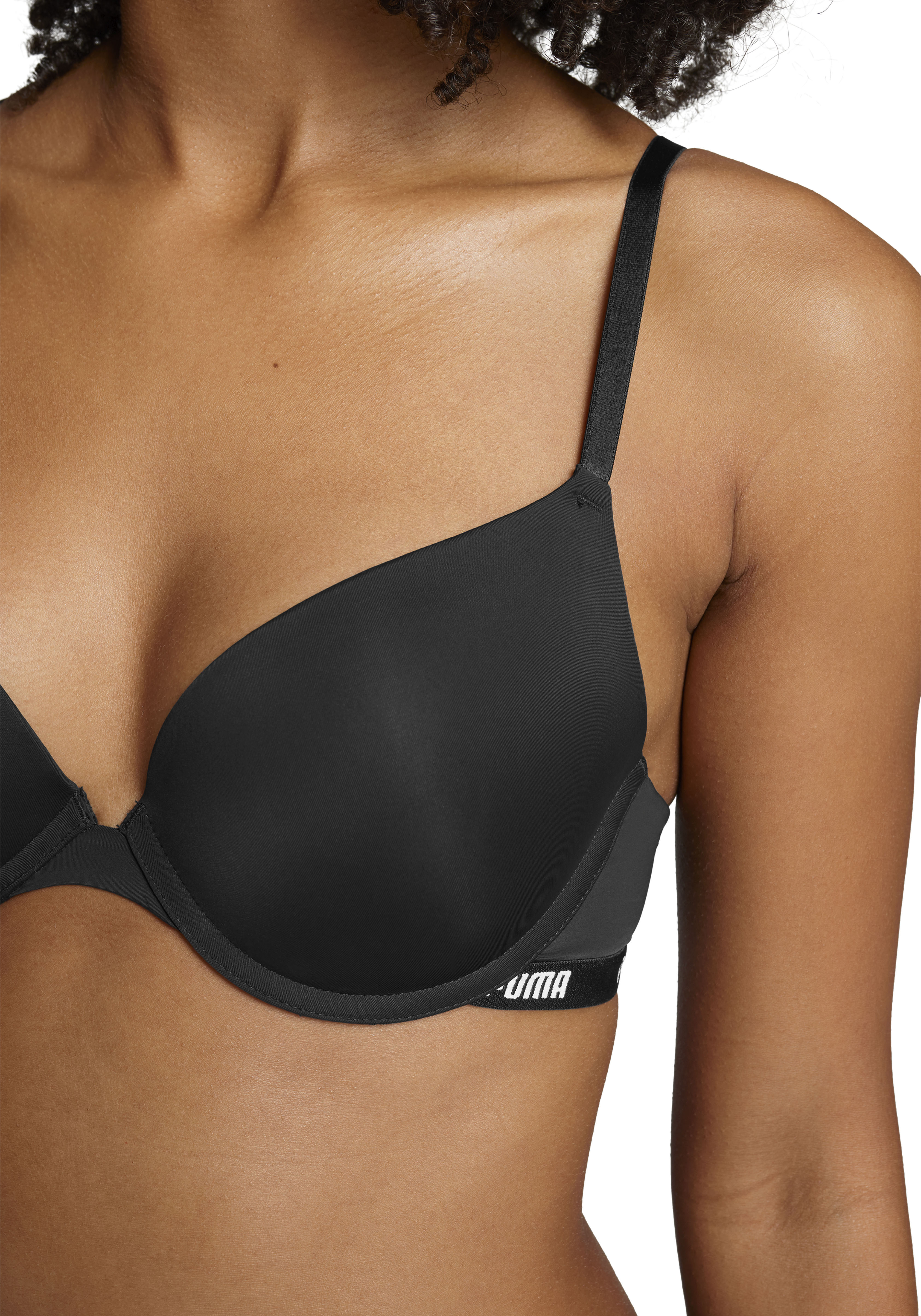 Push-up-BH PUMA "PUMA WOMEN PUSHUP BRA 1P HANG", Damen, Gr. 75, Cup D, schwarz, Obermaterial: 84% Polyamid, 16% Elasthan, BHs Push-up-BH, mit gepolsterten Cups, mit Bügel schwarz 75, Cup D