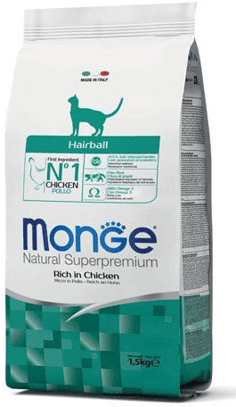 Monge Hairball Ricco Di Pollo Cibo Secco Gatti Adulti Sacco 400G
