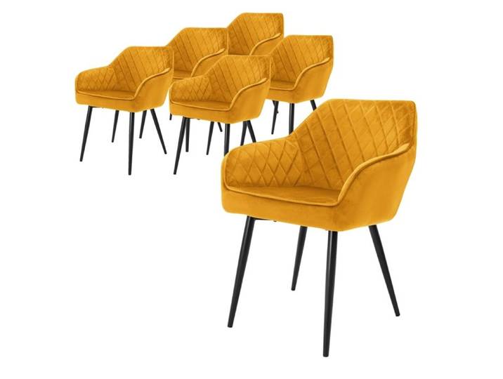 ML-Design Lot 6x Chaises de Salle à Manger - Moutarde - Dossier/Accoudoirs Rembourrée Aspect Velours - Pieds en Métal Noir