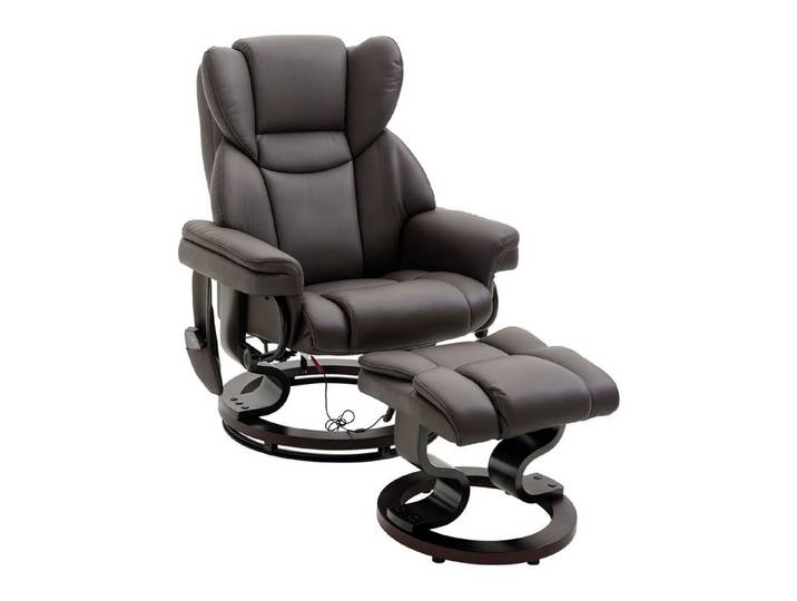 BAYMATE Massagesessel Relaxsessel mit Hocker, 360°drehbarer Fernsehsessel mit Massage (Liegefunktion, Massagesessel mit Seitentasche, Liegesessel, Kunstleder für Wohnzimmer Braun)