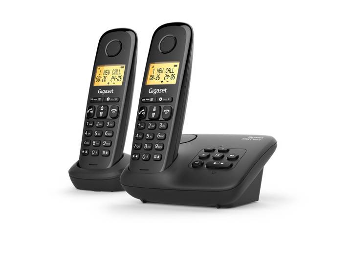 Gigaset Téléphone sans fil DECT Basic 100A Duo - Répondeur + Fonction mains libres - Noir