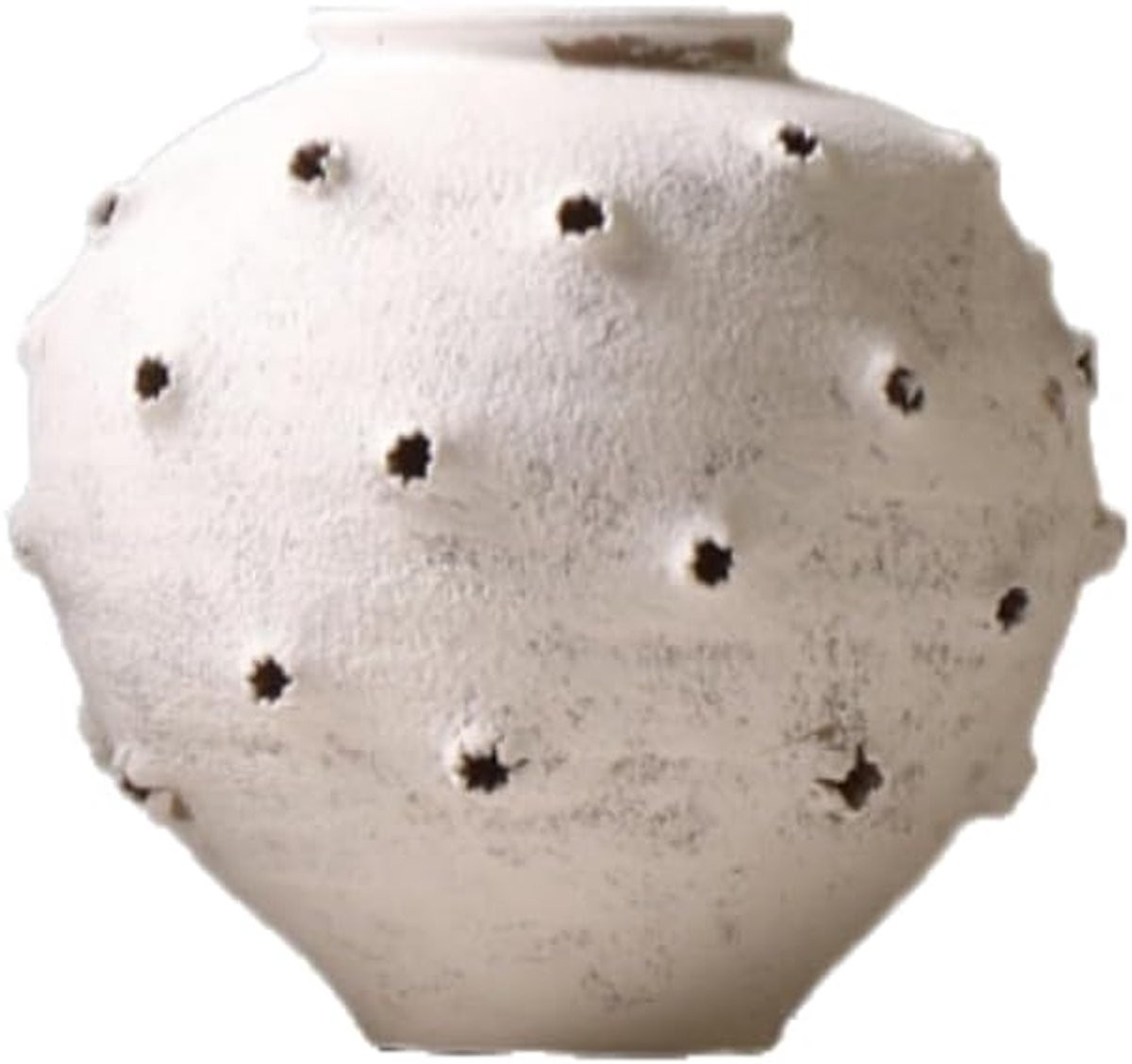 Handgemaakte keramische bloemenvaas in antieke stijl - Wit - Hoogte: 26 cm, Breedte: 22 cm