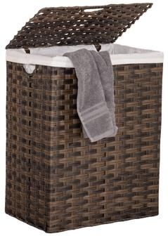 Seville Classics Lidded Foldable Portable Rectangular Laundry Hamper Basket with Washable Liner
