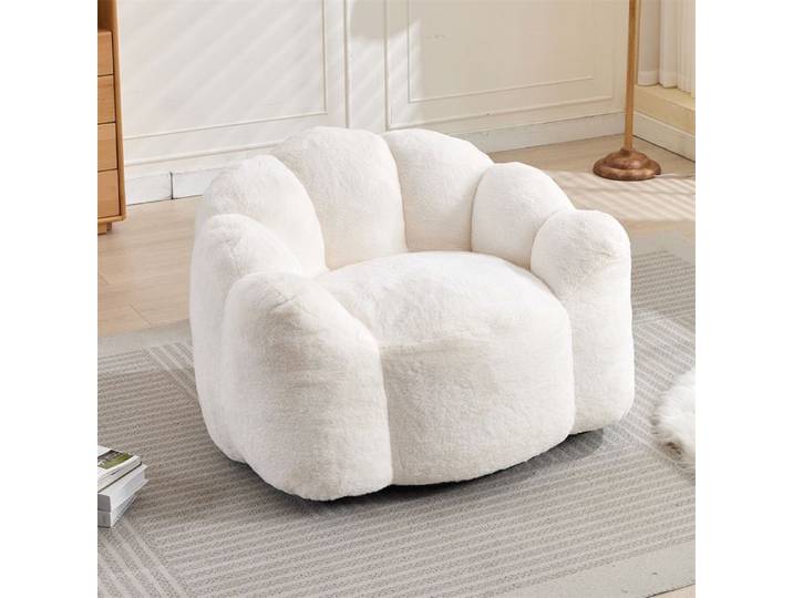 DRIPEX Canapé compact en forme de lotus Pouf confortable en velours à poils courts Fauteuil de Sol Paresseux 110*101*68cm Blanc