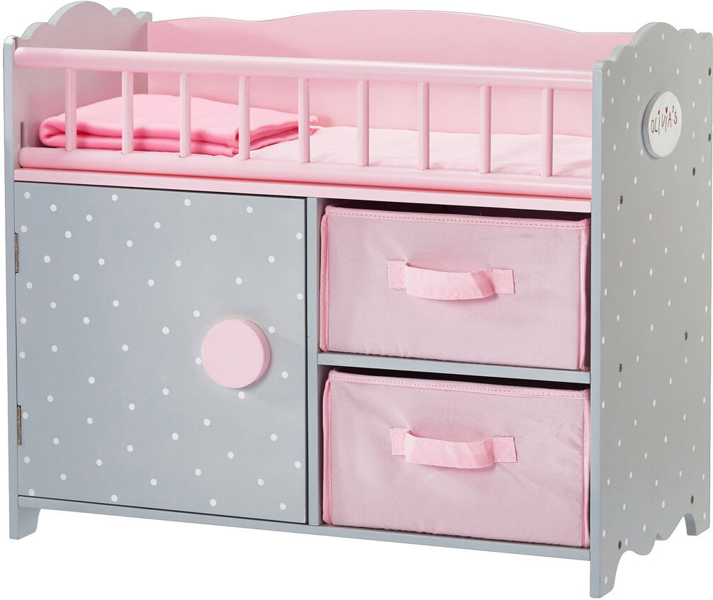 Teamson Kids Olivia Polka Dots Princess Baby Doll Crib with Cabinet and Cubby 46.4cm H X 54cm W X 26.4cm D