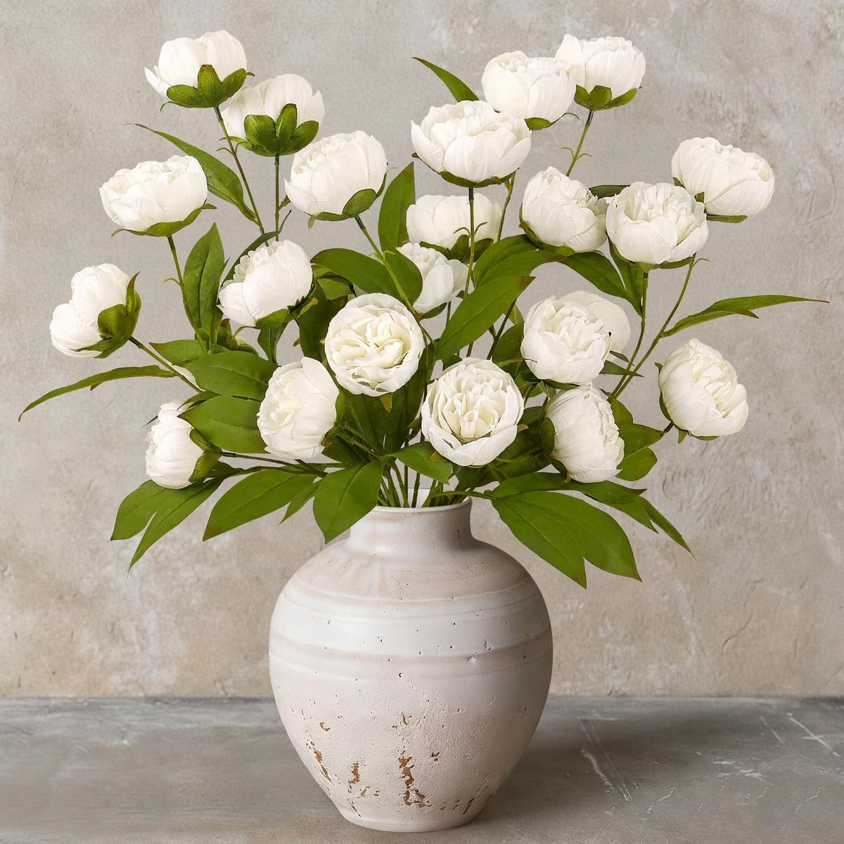Dailygoods Kunstpioenrozen Ivoorwit - Vintage Kunstboeket van Zijde Bloemen - 68 cm