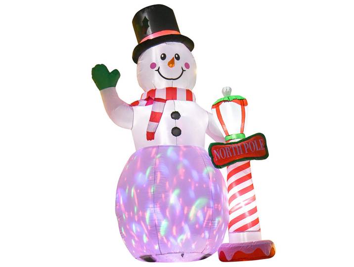 Homcom Aufblasbar Weihnachtsdeko 2,4 m Schneemann mit LED-Beleuchtung Gartendeko, Weiß, Kunststoff, 103x240x164 cm, Dekoration, Weihnachtsdekoration