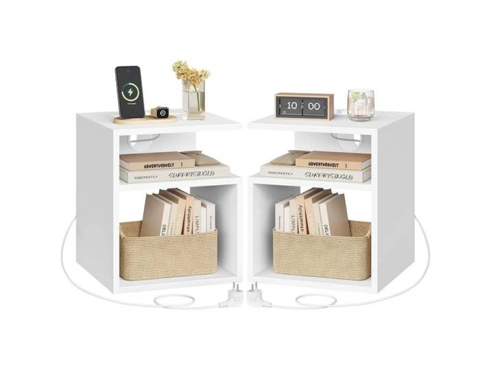 Table de chevet connectée blanche - EUGAD - Lot de 2 - 2 prises AC - 1 port USB - 1 port Type-C