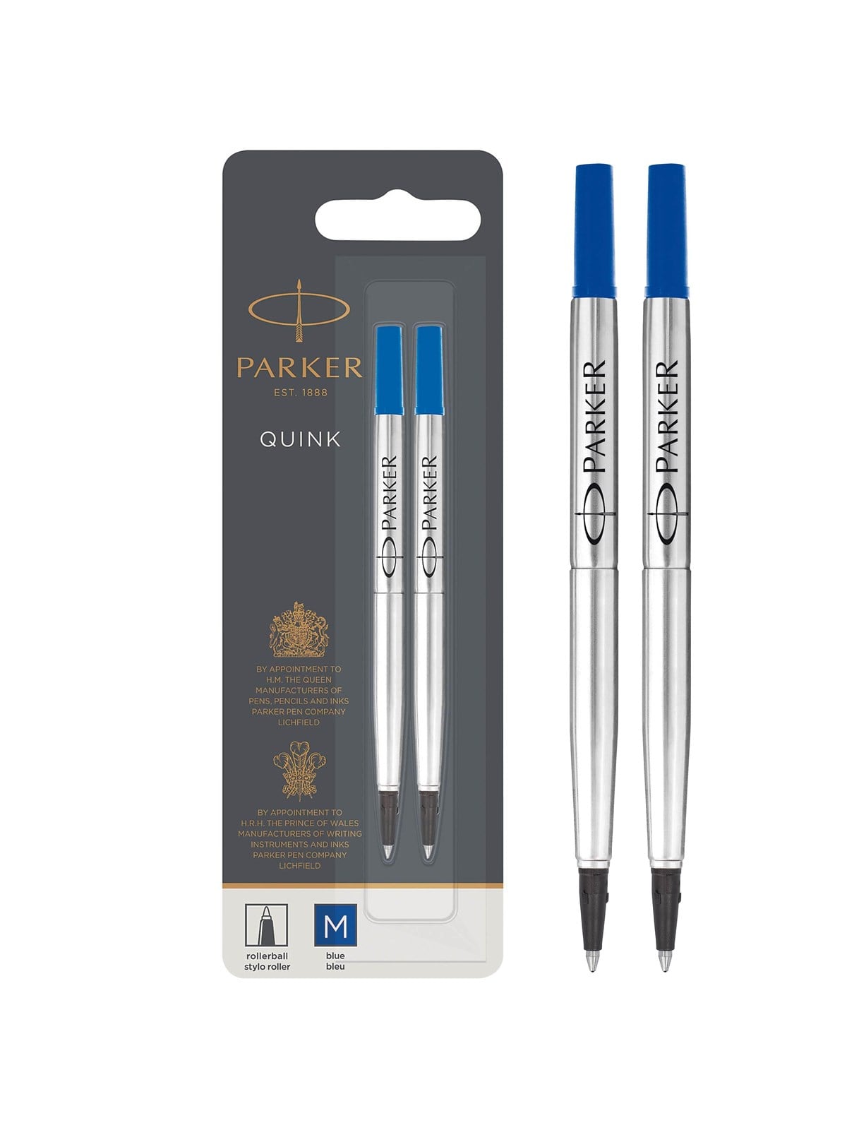 Parker Ersatzminen für Tintenroller | mittlere Spitze | blaue QUINK Tinte | 2 Stück