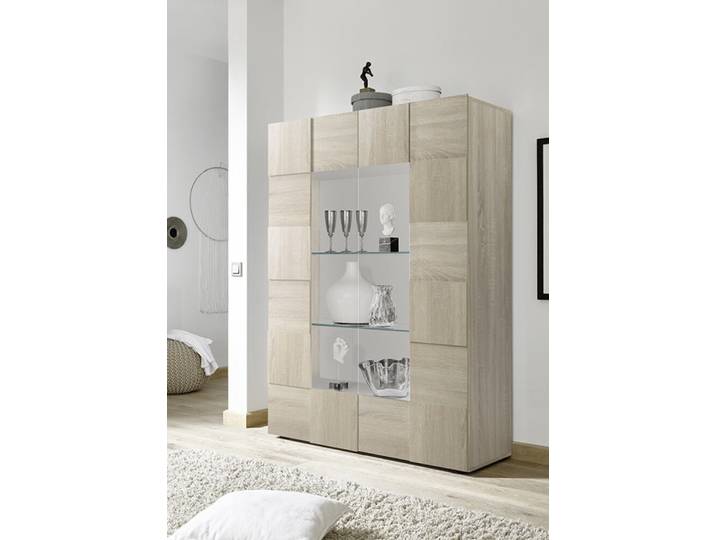 Vitrine 2 portes vitrées Damier bois - Basika