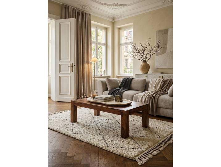 KADIMA DESIGN Couchtisch Couchtisch Massiv-Holz 110cm breit Wohnzimmer-Tisch Design, dunkel-braun Landhaus-Stil Beistelltisch