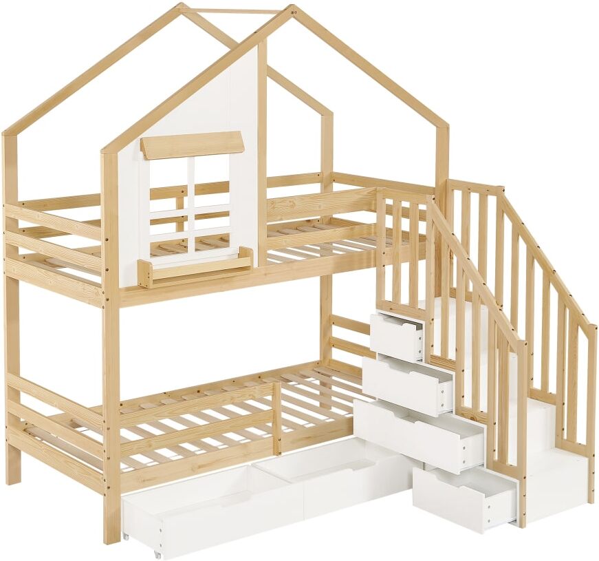 ComfortXL Litera casita con cajones blanca natural 90x200 cm