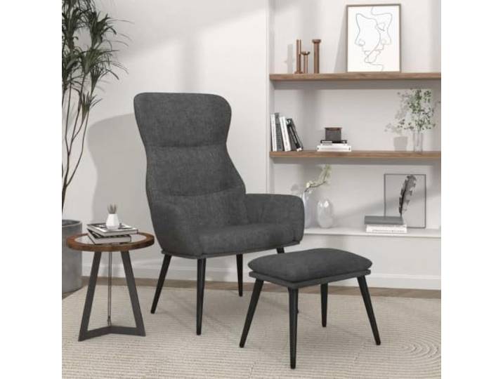 Relaxsessel mit Hocker, Sessel, Stoff, Dunkelgrau, Metallrahmen Kuscheliger Komfort, moderner Stil, stabiler Sitz, gepolsterte Armlehnen, Fußstütze inklusive, strapazierfähiger Stoff