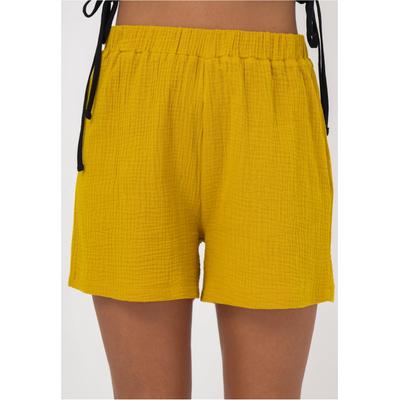 Shorts FRESHLIONS "Zara", Damen, Gr. S, EURO-Größen, gelb (senf), 100% Baumwolle, unifarben, kurz, Hosen Shorts, im einfarbigen Design