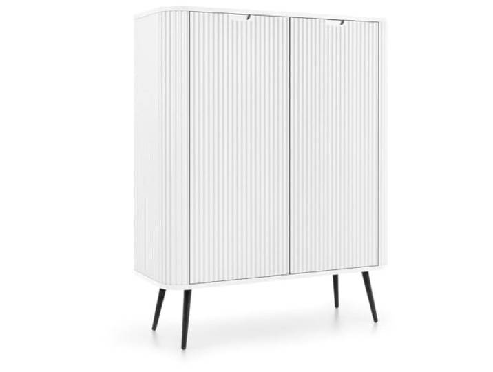 Lomadox Highboard Anrichte Kommode Schrank 2-türig schwarz mit Rillen Design Metallfüßen in goldfarben 103x129x39 cm