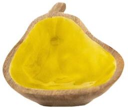 IH Casa Decor Mango Wood Enamel-Coated Bowl Décor Pear Yellow - Set of 2