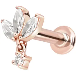 14 Karat Gold Labret mit Innengewinde MOISSANIT-BLUME + MOISSANIT