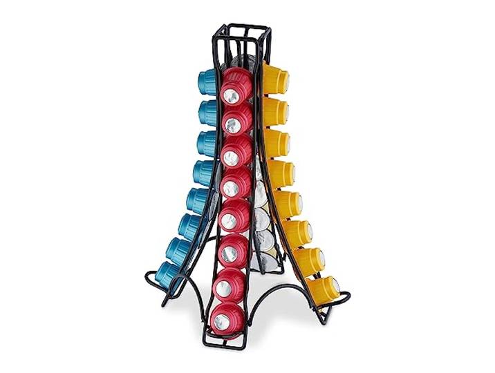Relaxdays capsulehouder, compatibel met Nespresso, voor 32 cups, koffiecuphouder metaal, HBD: 30x21,5x21,5 cm, zwart