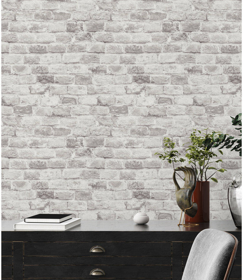 Galerie Home The Bricks and More Brickshire Residents Motif 10.05m x 53cm Matte Wallpaper Roll Silver Grey 1,005cm L