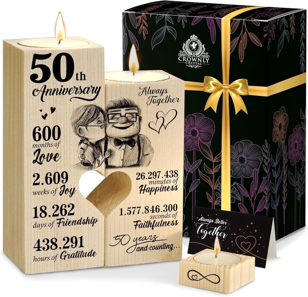 Gepersonaliseerde kandelaar voor 50e huwelijksverjaardag - Cadeau voor koppels