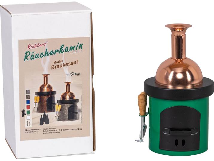 Räuchermännchen SAICO ORIGINAL Räucherofen, Braukessel, aus Metall , grün, H:7,5cm L:13,5cm T:7,5cm, Holzwerkstoff, Räucherdeko, Räuchermännchen, BxHxT: 7,5x13,5x7,5 cm