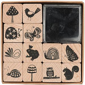 Rico-Design Motivstempel Paper Poetry Set Im Wald, aus Holz, 2 x 2 cm, inkl. Stempelkissen, schwarz, 13-teilig