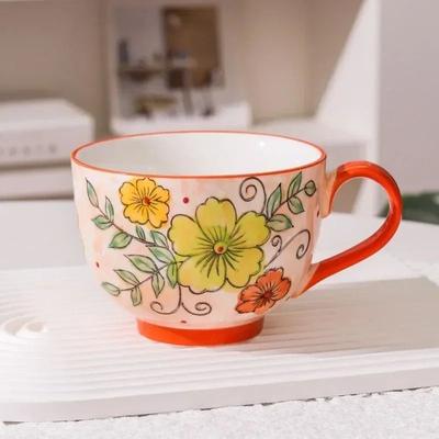 Uplifted Finds JUSTINLAU Relief Flower Ceramic Mug Hand Drawn Art Breakfast Milk & Oat Cup red