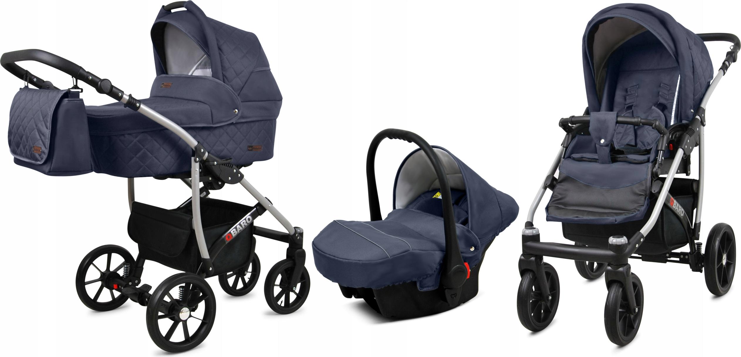 BabyLux Qbaro | 3in1 Kinderwagen Set | Antracyt | Kombikinderwagen | Kinderwagenset | Buggy + B