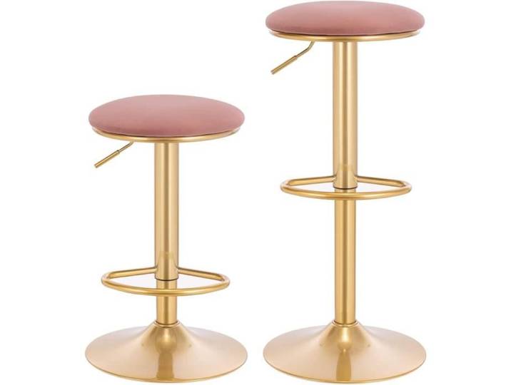 WOLTU Lot de 2 Tabouret de Bar avec Repose-Pieds - Tabouret Rond Haut Métallique Hauteur Réglable (61-82cm) - Rose + Or