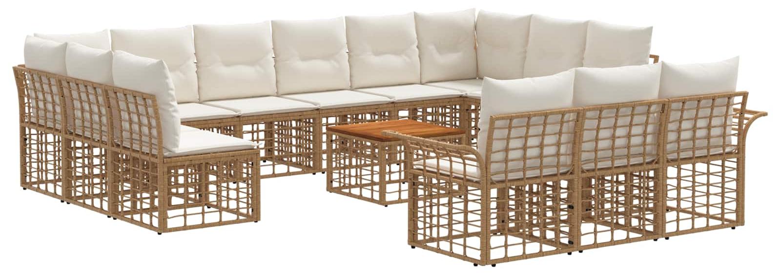 Outdoor-Sofagarnitur 14 pcs Natürlich und Cremweiß Polyester