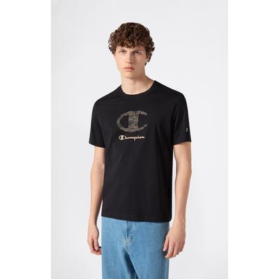 T-Shirt CHAMPION "Graphic T- Shirt", Herren, Gr. S, schwarz (nbk), Obermaterial: 100% Baumwolle, Shirts T-Shirt, aus Baumwolle, für Erwachsene geeignet
